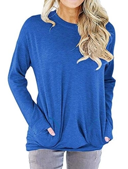 RJXDLT Women's Casual Long Sleeve Shirt Loose Soft Pockets Pullover Tops Tunics