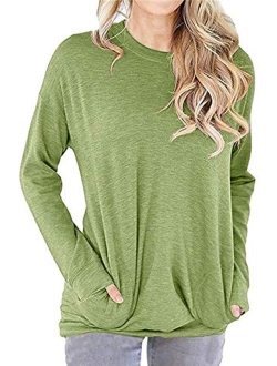 RJXDLT Women's Casual Long Sleeve Shirt Loose Soft Pockets Pullover Tops Tunics