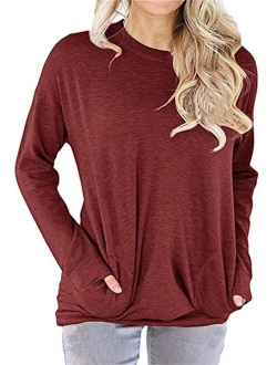 RJXDLT Women's Casual Long Sleeve Shirt Loose Soft Pockets Pullover Tops Tunics