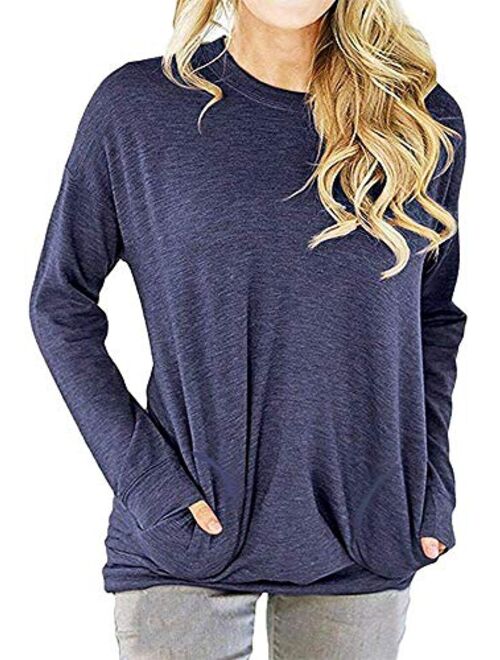 RJXDLT Women's Casual Long Sleeve Shirt Loose Soft Pockets Pullover Tops Tunics