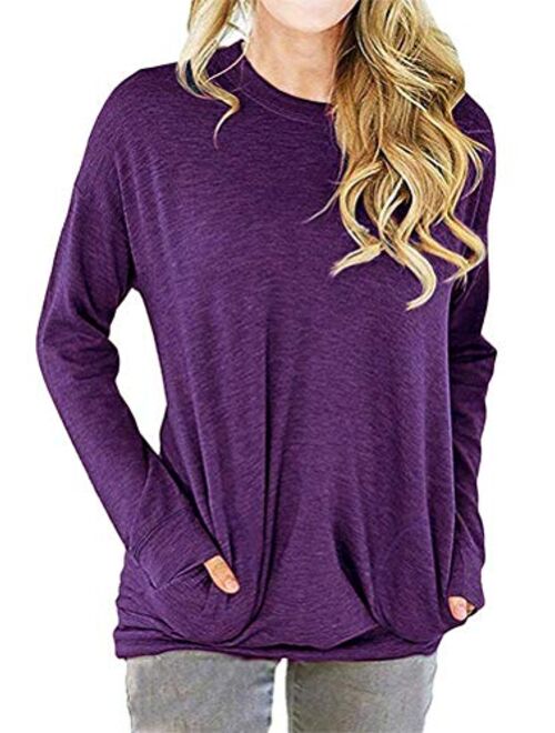 RJXDLT Women's Casual Long Sleeve Shirt Loose Soft Pockets Pullover Tops Tunics