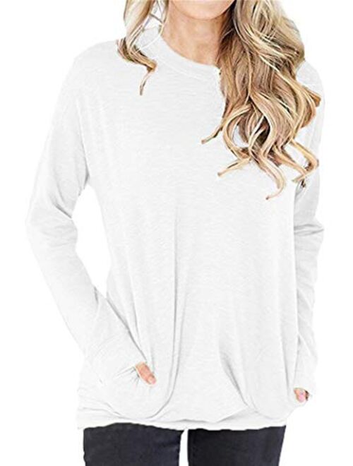 RJXDLT Women's Casual Long Sleeve Shirt Loose Soft Pockets Pullover Tops Tunics