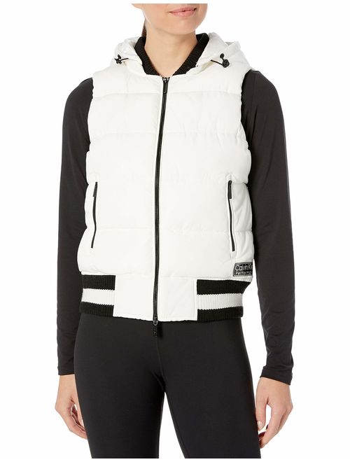 Calvin Klein Women's Quilt Vest with Sweater Rib Trim and Detachable Hood