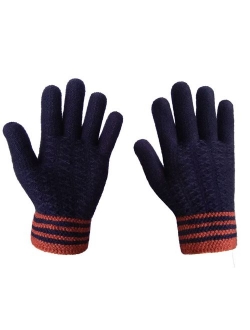 LETHMIK Mens Winter Thick Gloves Black Knit with Warm Wool Lining