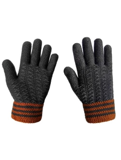 LETHMIK Mens Winter Thick Gloves Black Knit with Warm Wool Lining