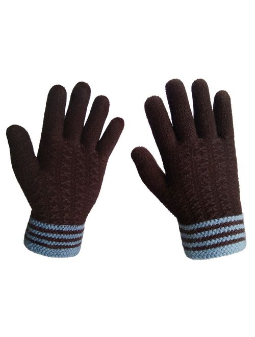 LETHMIK Mens Winter Thick Gloves Black Knit with Warm Wool Lining