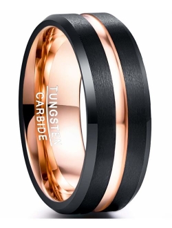 NUNCAD Men's 8mm Tungsten Carbide Ring Blue & Black Matte Finish Beveled Edge Wedding Band Size 4 to 17