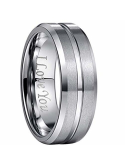 NUNCAD Men's 8mm Tungsten Carbide Ring Blue & Black Matte Finish Beveled Edge Wedding Band Size 4 to 17