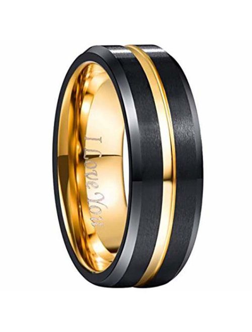 NUNCAD Men's 8mm Tungsten Carbide Ring Blue & Black Matte Finish Beveled Edge Wedding Band Size 4 to 17