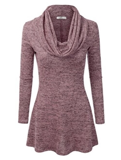 Doublju Marled Cowl Neck A-Line Tunic Sweater Dress Top for Women with Plus Size