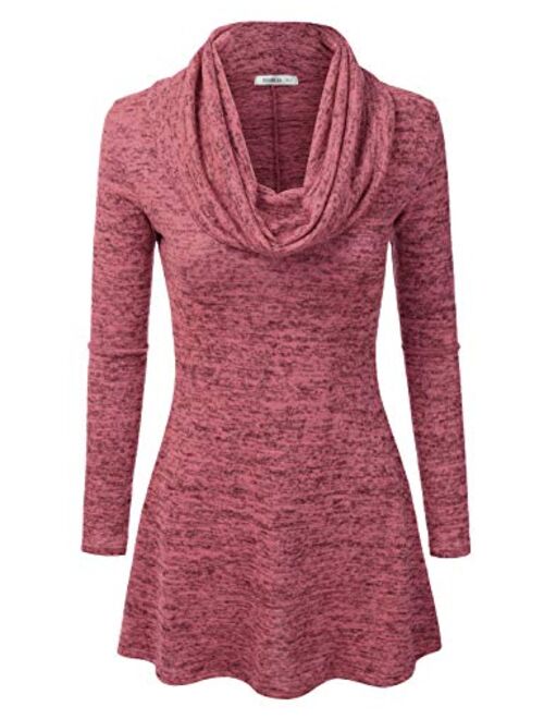 Doublju Marled Cowl Neck A-Line Tunic Sweater Dress Top for Women with Plus Size