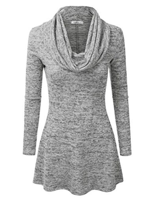 Doublju Marled Cowl Neck A-Line Tunic Sweater Dress Top for Women with Plus Size