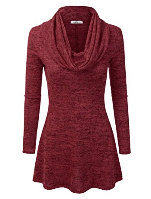 Doublju Marled Cowl Neck A-Line Tunic Sweater Dress Top for Women with Plus Size