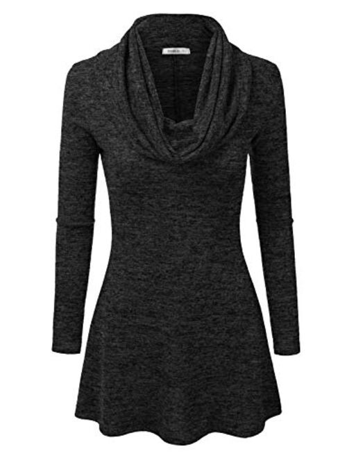 Doublju Marled Cowl Neck A-Line Tunic Sweater Dress Top for Women with Plus Size