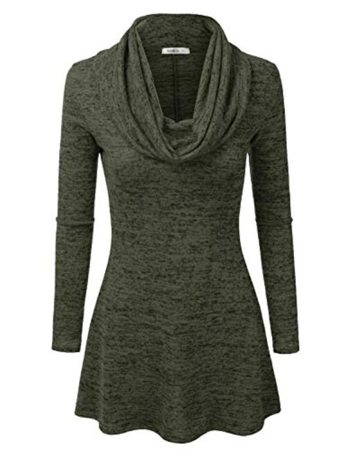 Doublju Marled Cowl Neck A-Line Tunic Sweater Dress Top for Women with Plus Size