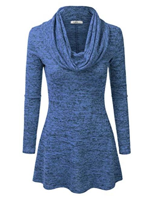 Doublju Marled Cowl Neck A-Line Tunic Sweater Dress Top for Women with Plus Size