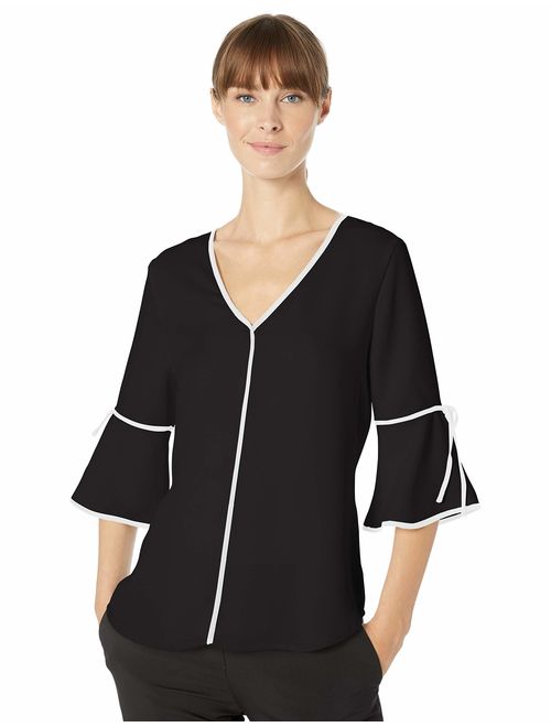 Calvin Klein Women's V-Neck Blouse with Contrast Piping