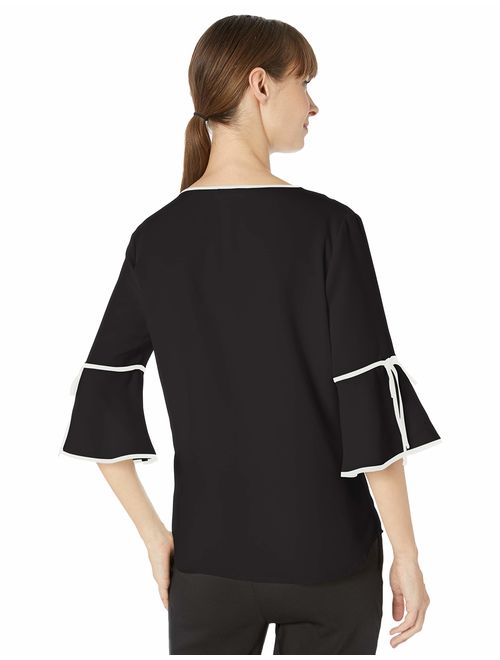 Calvin Klein Women's V-Neck Blouse with Contrast Piping