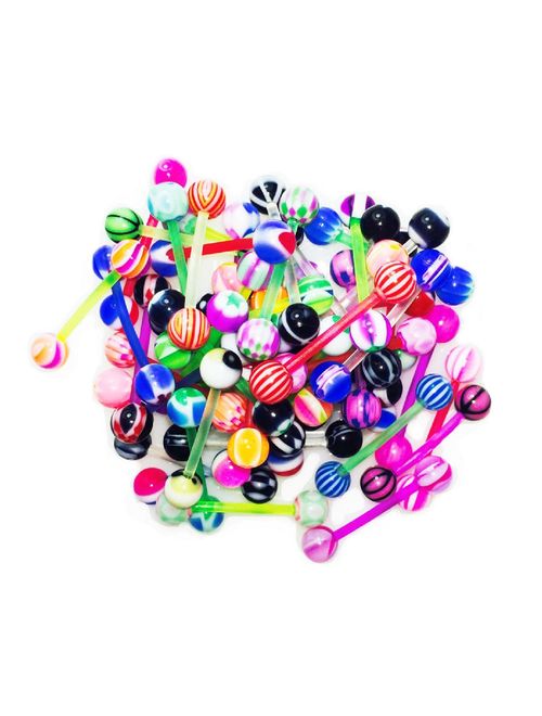 BodyJ4You 100PC Tongue Barbells Nipple Rings 14G Mix Acrylic Ball Steel Flexible Piercing Jewelry