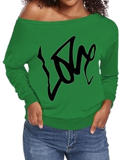 Womens Tops Plus Size Sweatshirts Sweaters Shirts Long Sleeve Oversized Off Shoulder T-Shirts