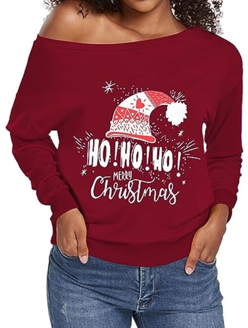 Womens Tops Plus Size Sweatshirts Sweaters Shirts Long Sleeve Oversized Off Shoulder T-Shirts