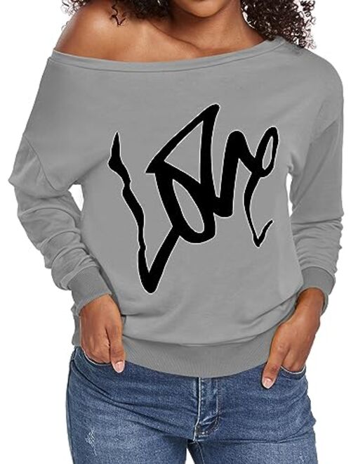 Womens Tops Plus Size Sweatshirts Sweaters Shirts Long Sleeve Oversized Off Shoulder T-Shirts