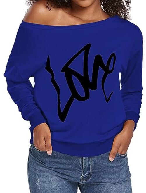 Womens Tops Plus Size Sweatshirts Sweaters Shirts Long Sleeve Oversized Off Shoulder T-Shirts