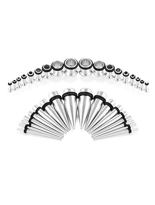 vcmart 14G-00G 36 pcs Ear Gauges Stretching Kit Tapers Plugs Eyelets Implant Grade Steel