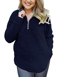 Alelly Women's Zipper Sherpa Pullover Soft Fuzzy Fleece Sweatshirt Jacket Sweater Winter Coat