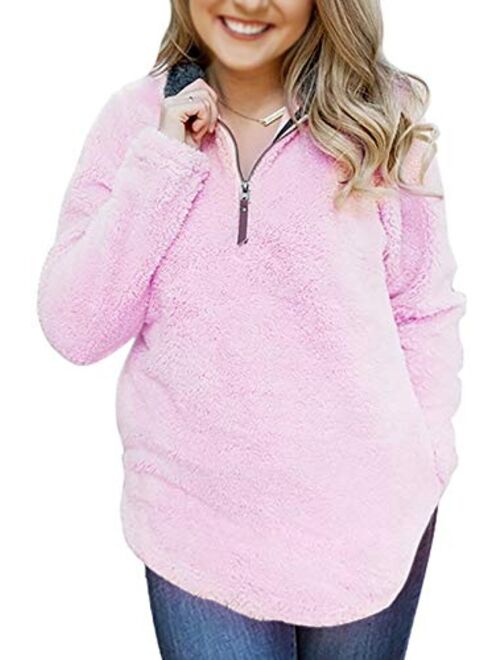 Alelly Women's Zipper Sherpa Pullover Soft Fuzzy Fleece Sweatshirt Jacket Sweater Winter Coat