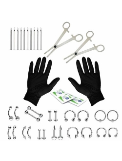 BodyJ4You 36PC Professional Piercing Kit Surgical Steel 14G 16G Belly Ring Tongue Tragus Nipple Nose