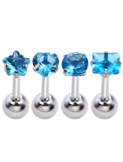 PiercingJ 8-12pcs Unisex Cubic Zirconia Gem Stainlss Steel Barbell Earring/Cartilage Helix Earring/Stud Earring