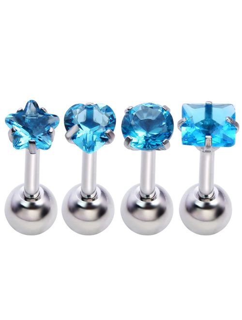 PiercingJ 8-12pcs Unisex Cubic Zirconia Gem Stainlss Steel Barbell Earring/Cartilage Helix Earring/Stud Earring