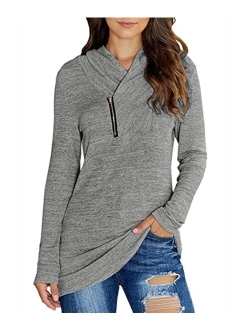 KIRUNDO 2019 Winter Women's Long Sleeve Pullover Zipper Cowl Neck Tops Solid Sporty Sweatshirts(5 Colors,S-XXL)