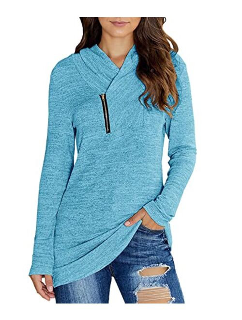 KIRUNDO 2019 Winter Women's Long Sleeve Pullover Zipper Cowl Neck Tops Solid Sporty Sweatshirts(5 Colors,S-XXL)