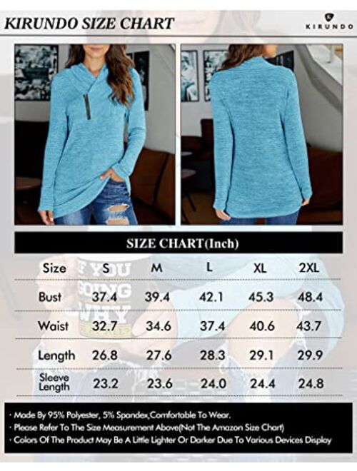 KIRUNDO 2019 Winter Women's Long Sleeve Pullover Zipper Cowl Neck Tops Solid Sporty Sweatshirts(5 Colors,S-XXL)