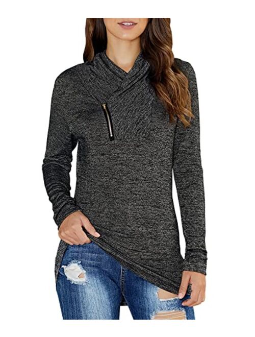 KIRUNDO 2019 Winter Women's Long Sleeve Pullover Zipper Cowl Neck Tops Solid Sporty Sweatshirts(5 Colors,S-XXL)