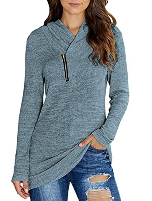 KIRUNDO 2019 Winter Women's Long Sleeve Pullover Zipper Cowl Neck Tops Solid Sporty Sweatshirts(5 Colors,S-XXL)