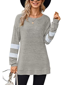 AUSELILY Women's Long Sleeve Round Neck Casual T Shirts Blouses Sweatshirts Tunic Tops with Pocket