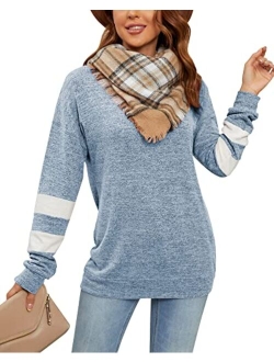 AUSELILY Women's Long Sleeve Round Neck Casual T Shirts Blouses Sweatshirts Tunic Tops with Pocket