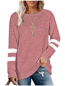 AUSELILY Women's Long Sleeve Round Neck Casual T Shirts Blouses Sweatshirts Tunic Tops with Pocket