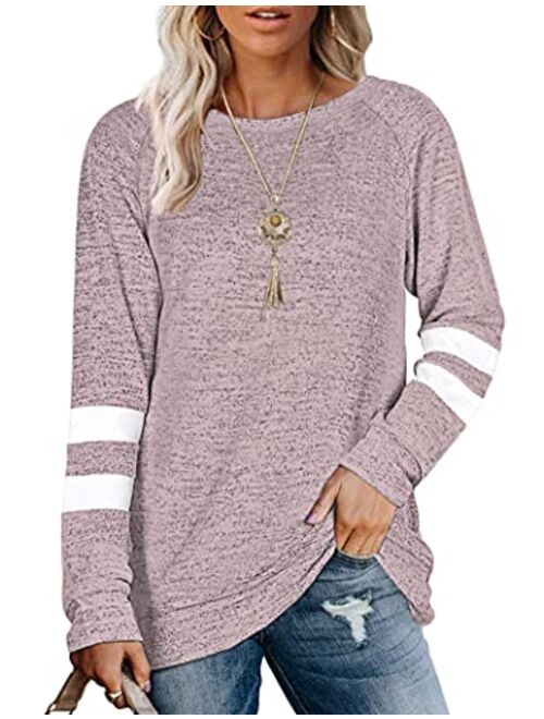 AUSELILY Women's Long Sleeve Round Neck Casual T Shirts Blouses Sweatshirts Tunic Tops with Pocket