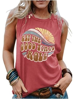 Hount Women's Good Vibes Rainbow Tank Tops Loose Fit Casual Sleeveless/Long Sleeve Tops Blouses Shirts