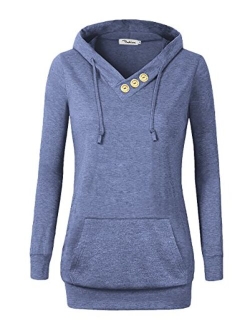 VOIANLIMO Women's Sweatshirts Long Sleeve Button V-Neck Pockets Pullover Hoodies