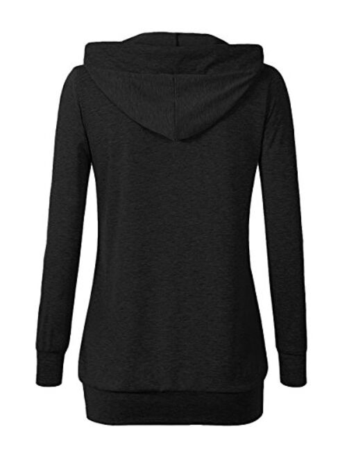 VOIANLIMO Women's Sweatshirts Long Sleeve Button V-Neck Pockets Pullover Hoodies