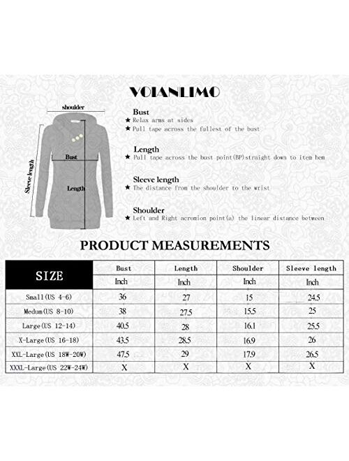 VOIANLIMO Women's Sweatshirts Long Sleeve Button V-Neck Pockets Pullover Hoodies