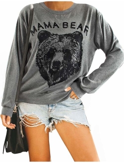 barnkas Women Mama Bear Shirt Loose Casual Tops T-Shirts Crew Neck Batwing Sleeve Sweatshirt Patches Blouse