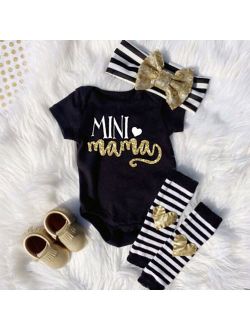 Newborn Infant Baby Girls Outfits Clothes Romper Jumpsuit Bodysuit+Headband+Leg warmers Gift Set