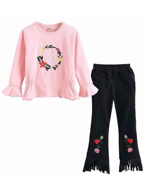 Ancia Fall Winter Little Girls Clothing Set Long Sleeve Top & Pants Outfits Clothes