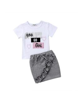 Infant Baby Girl 2Pcs Clothes Set Short Sleeve White T-Shirt+Ruffle Bodycon Skirt Outfit